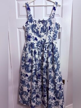 Japna Blue and White Floral Maxi Dress